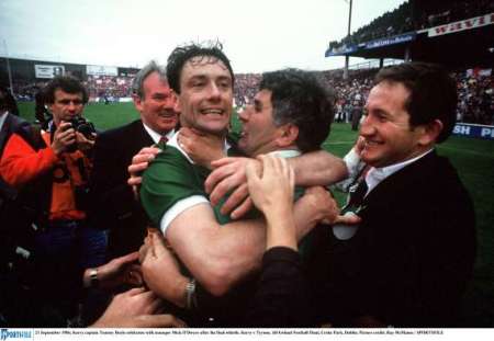 Tommy Doyle celebrates with Mick O'Dwyer